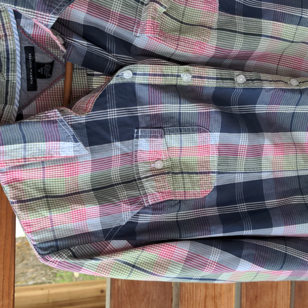 Tommy Hilfiger Shirt button up Long Sleeve Plaid Pink Blue Green XL - Picture 8 of 12
